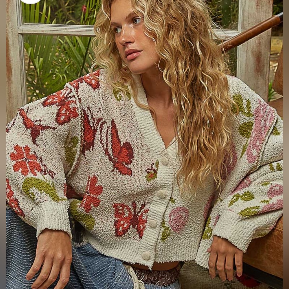 POL Butterfly V Neck Cardigan Size Large NWT - Picture 3 of 6